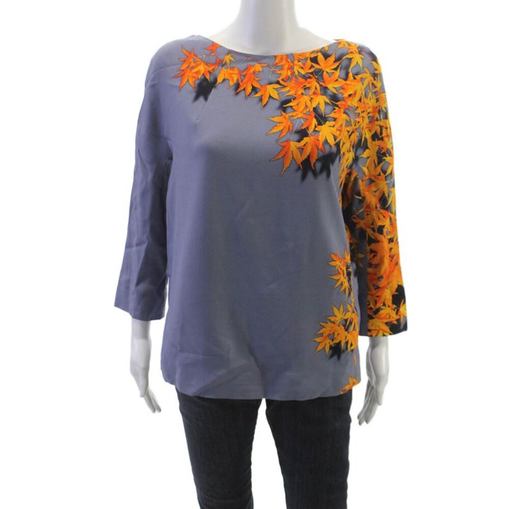 Dries Van Noten Womens Floral Viscose Boat Neck 3/4 Sleeve Blouse Size S